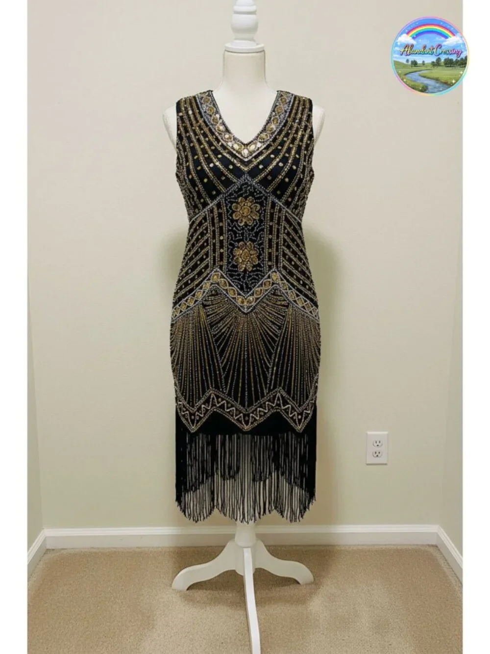 Plus Size Flapper Dress 1920s Gatsby Fringe Sequin A-Line Midi